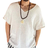 Hearujoy Mens Hollow Casual Knitted Tops Genderless 2024 Summer New Fashion Vacation White Loose Breathable Short Sleeve T-Shirt Unisex
